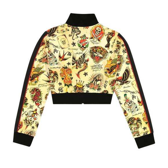 NWT Ed Hardy Y2k Shruken Flashboard multi track bomber jacket yellow black SMALL - Picture 2 of 15